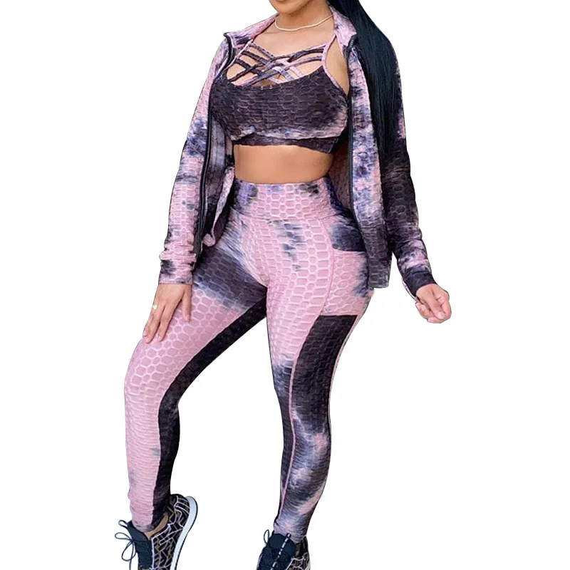 

ZL1443 spring and autumn new tie-dye printing three-piece suit fashionable European and American women's clothing