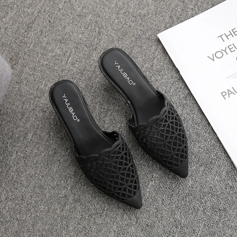 Босоножки женские сетчатые с острым носком на толстом каблуке нескользящей