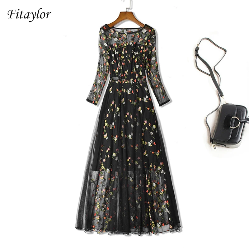 Fitaylor летнее платье размера плюс сетчатая вышивка сексуальные платья женское