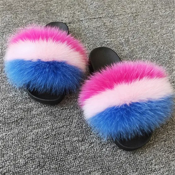 Женские меховые тапочки женские милые плюшевые пушистые из лисьего меха зимние