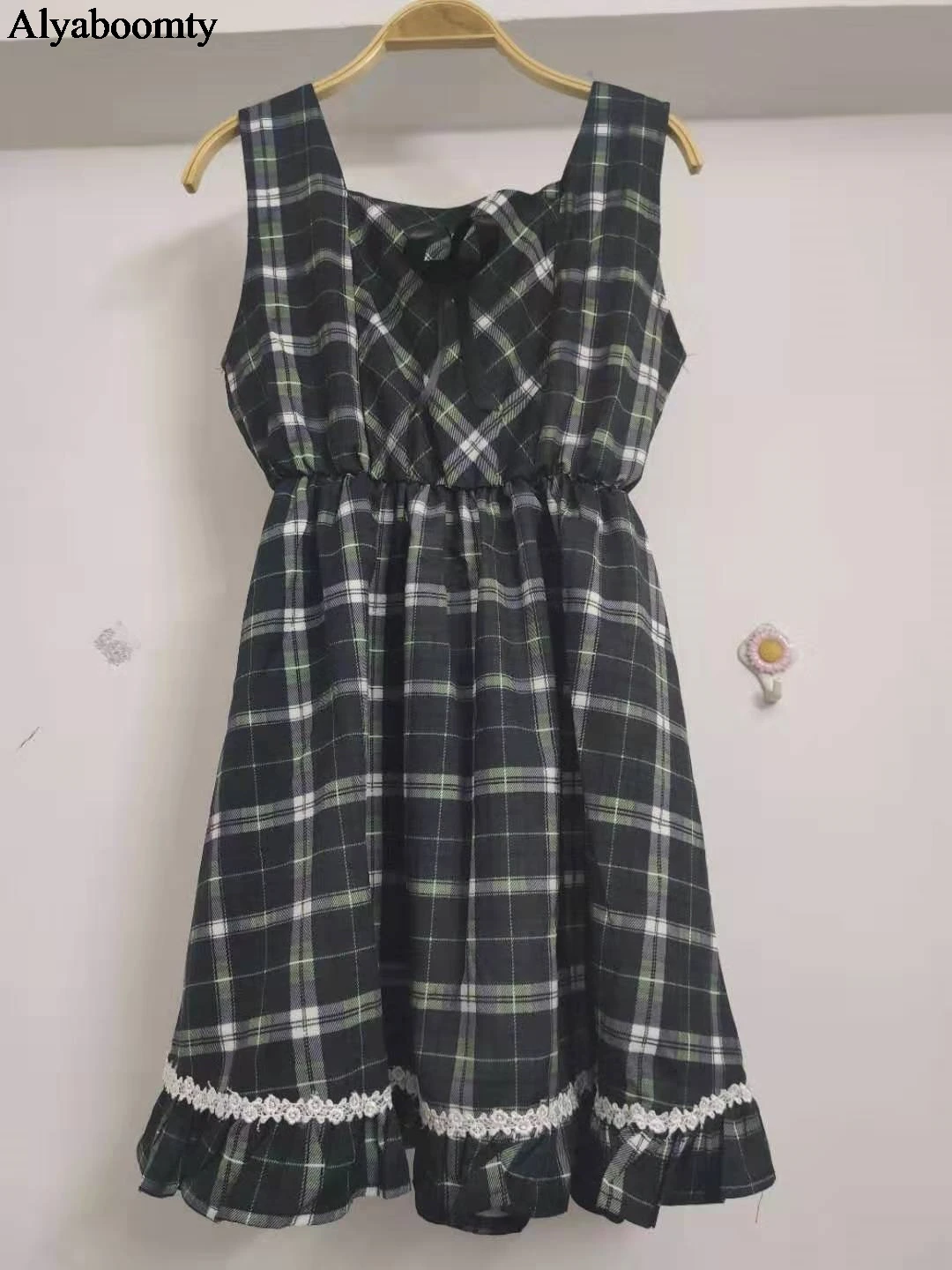 Only Sundress Женский милый сарафан японского стиля"лолита",летний и осенний сарафан в клетку,короткий повседневный сарафан с оборками,бантом и кружевом - Color: Only Sundress