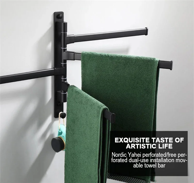 

Aluminum Black Rotatable Towel Bar Bathroom Roll Towel Bracket Hooks Holder Kitchen Bathroom Accessories