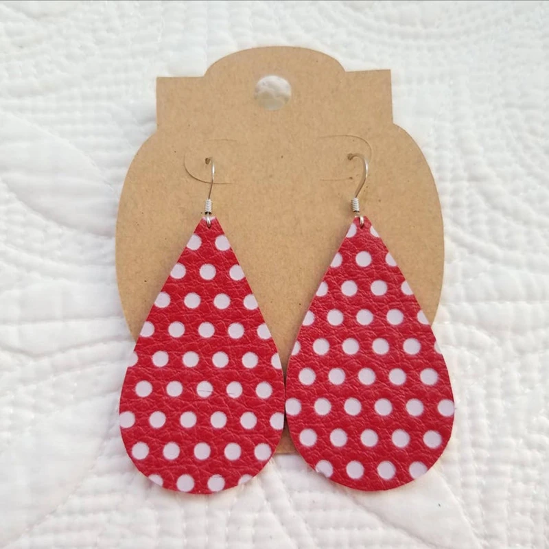 

2020 NEW ! New! Leather Teardrop Earrings in Red with White Polka Dot