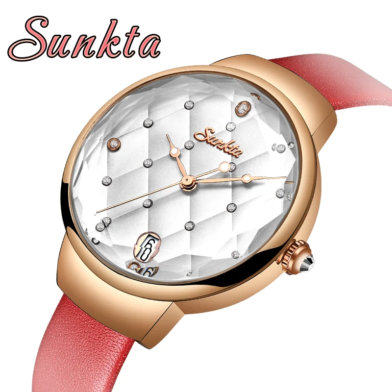 SUNKTA женские часы люксовый бренд Модные кварцевые со стразами платье наручные