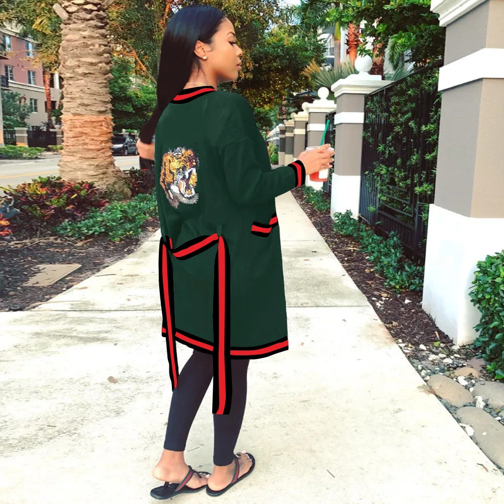 Женский длинный кардиган с блестками и тигром модная уличная одежда горячая