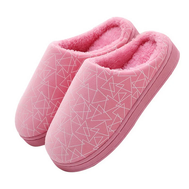 Pink Женские и мужские тапочки; мужские теплые домашние плюшевые мягкие тапочки; нескользящие зимние комнатные тапочки; chaussures femme - Цвет: Pink