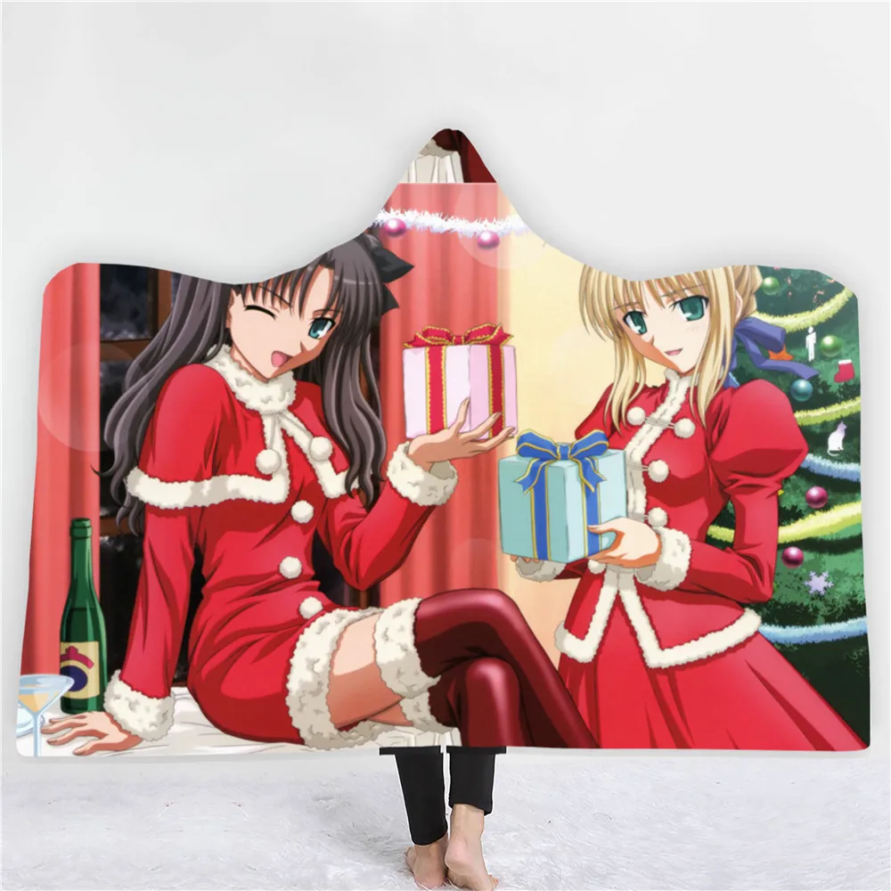 Одеяло с капюшоном 3D принтом флисовое постельное белье рисунком аниме Fate Stay Night
