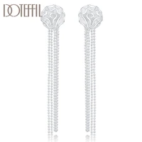 doteffil 925 sterling silver romantic rose flower earrings for women fashion smooth bead chain silver jewelry