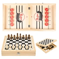 fast hockey sling puck chess set game 2 in 1 wooden chess board game party toys folding slingpuck winner with 32chess pieces