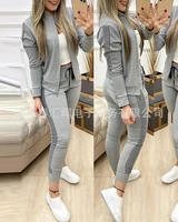 autumn and winter long sports stitching plaid casual suit two piece suit womens two piece suit