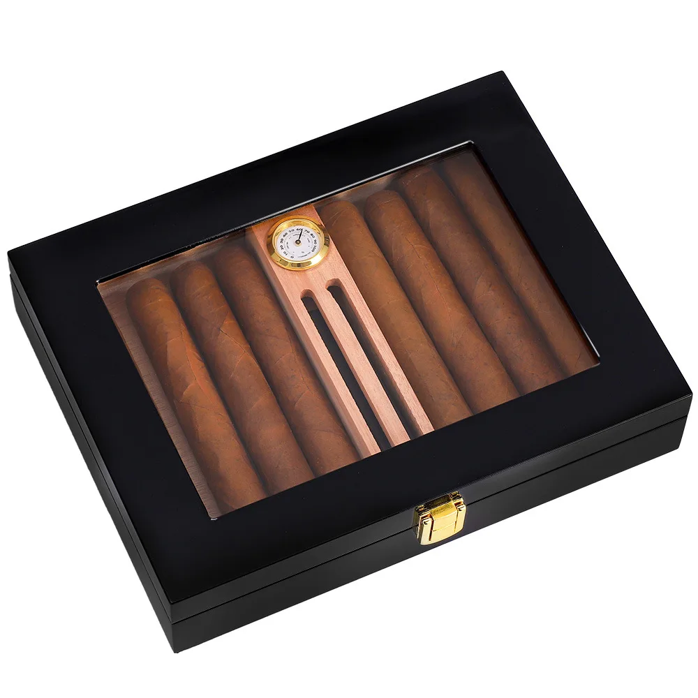 

Handmade Cigar Humidor Box Glasstop Cedar Wood Case W/ Magnets Hygrometer Humidifier Cigars Travel Humidor Sigaren