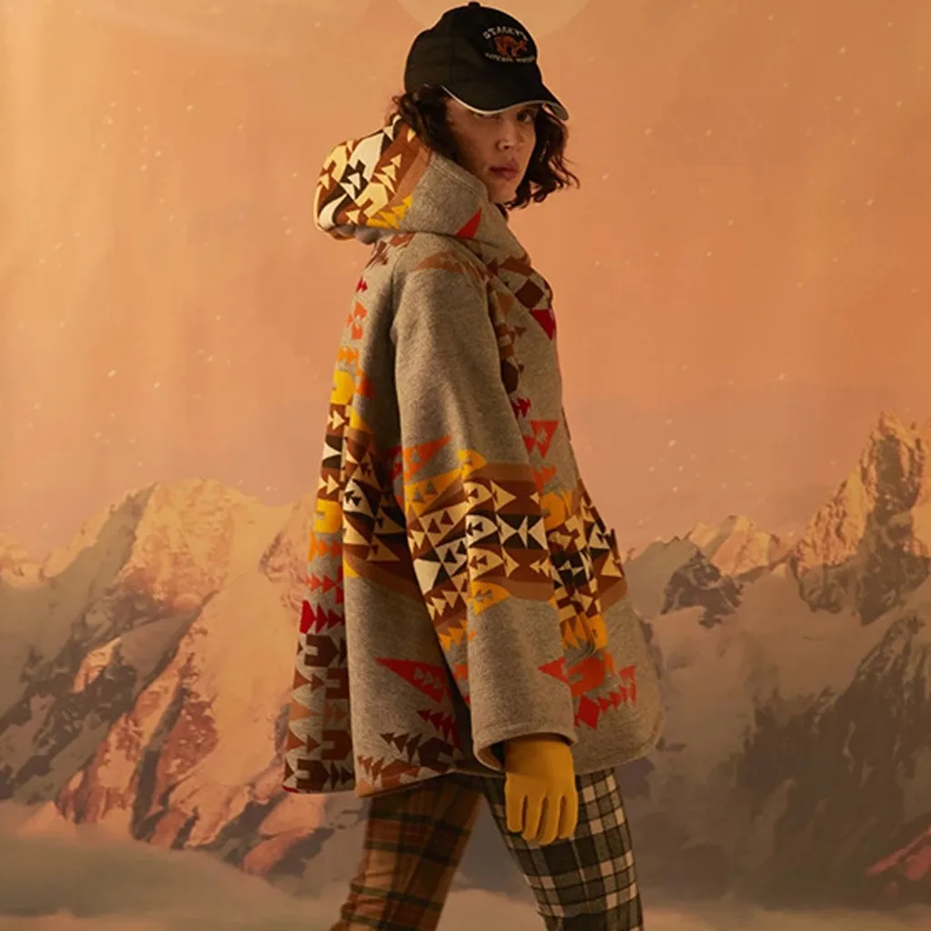 

Women Casual Horn Buckle Retro Print Hooded Jacket Pocket Claw Coats Long Sleeve Women's Casual Cardigan Jacket Long Coat