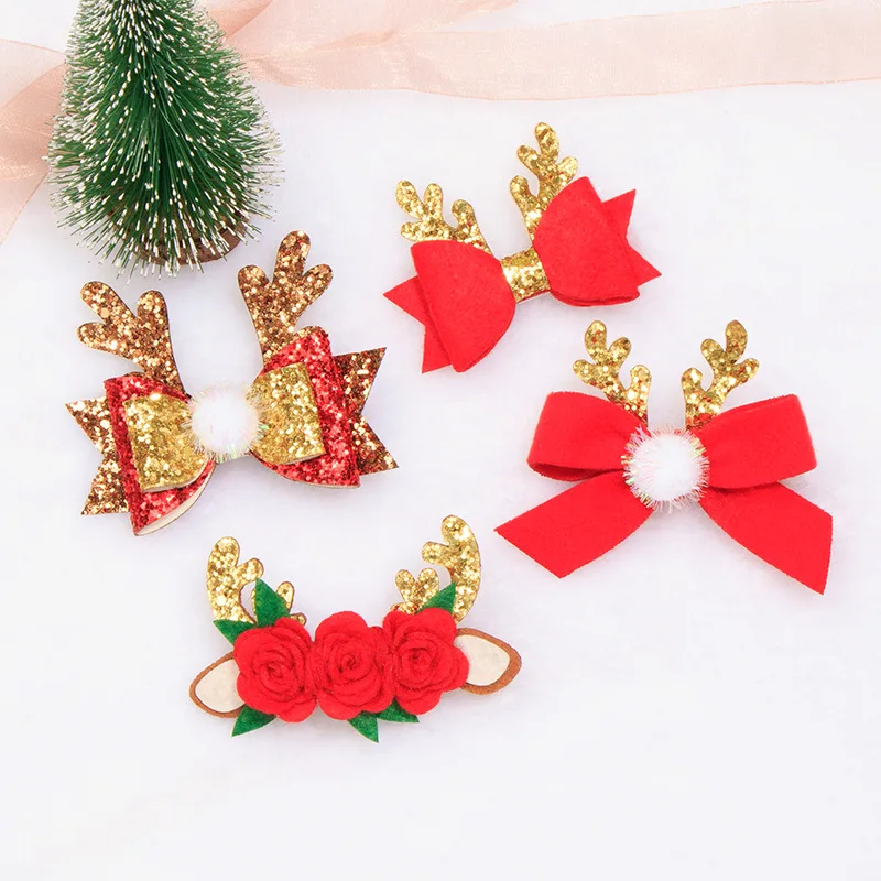 

Girls Hair Accessories Christmas Hairpin Xmas Bow Hair Clip Christmas New Cute Antler Hair Clips Hair Accessories Hairpins