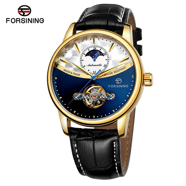Классические Механические часы Forsining Blue Moon Phase, автоматические турбийон, мужские часы из натуральной кожи, мужские часы, Прямая поставка - Цвет: Type 8