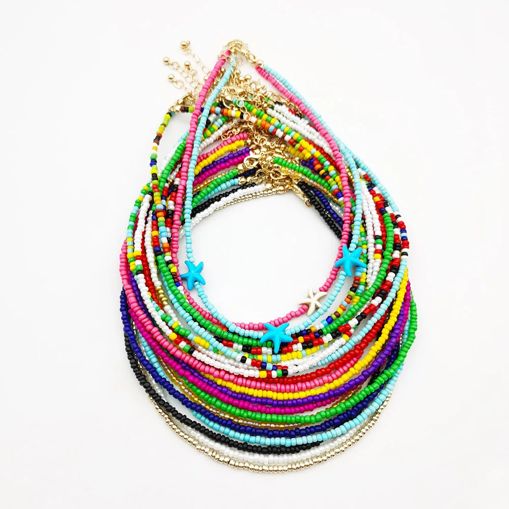 Богемное ожерелье ручной работы с радужными бусинами женское модное Дикий милый