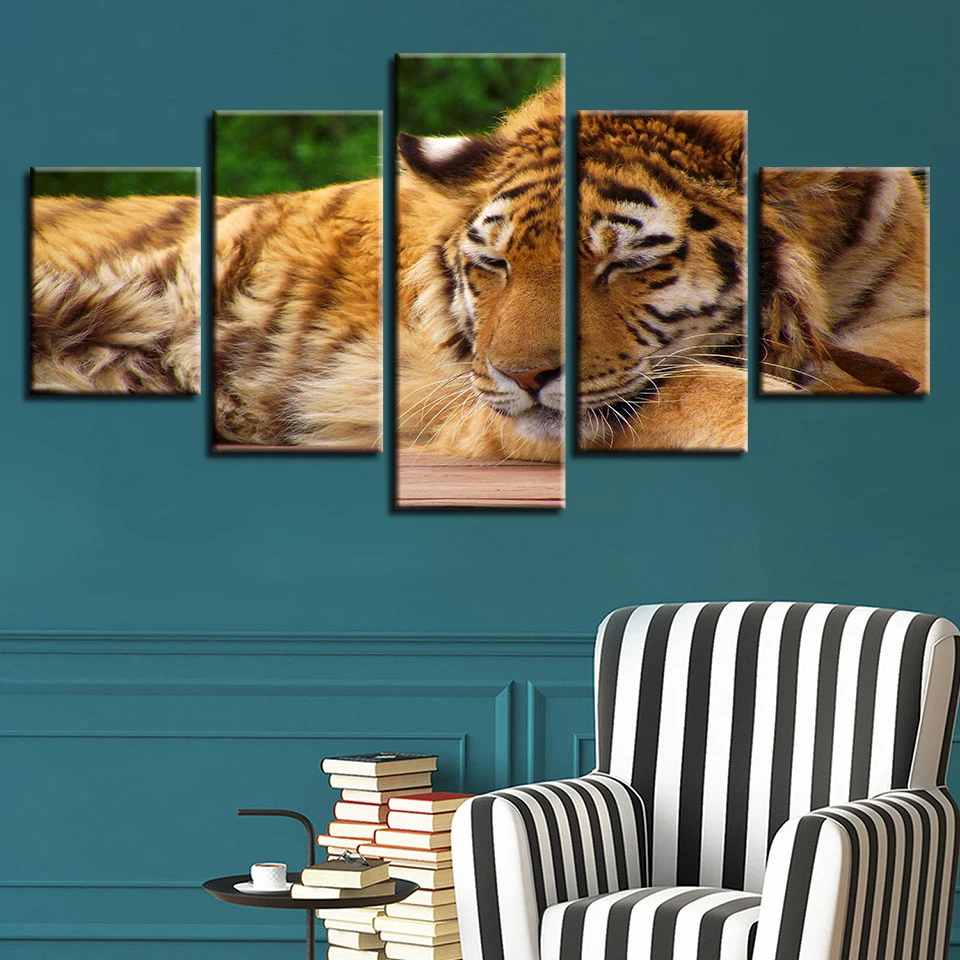 

Modular Canvas HD Prints Posters Home Decor Wall Art Pictures 5 Pieces Sleeping tiger Paintings No Frame