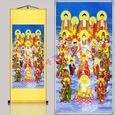 

All Buddha Tu, Buddha, Silk cloth Scroll Hanging Painting, Exquisite Decorations Collection