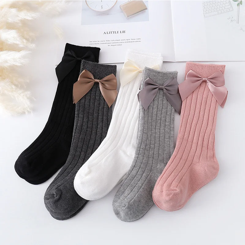 

Spring Autumn Baby Socks With Bow Soft Cotton Baby Girl Knee High Socks Warm Solid Color Toddler Kids Socks 1-3Years