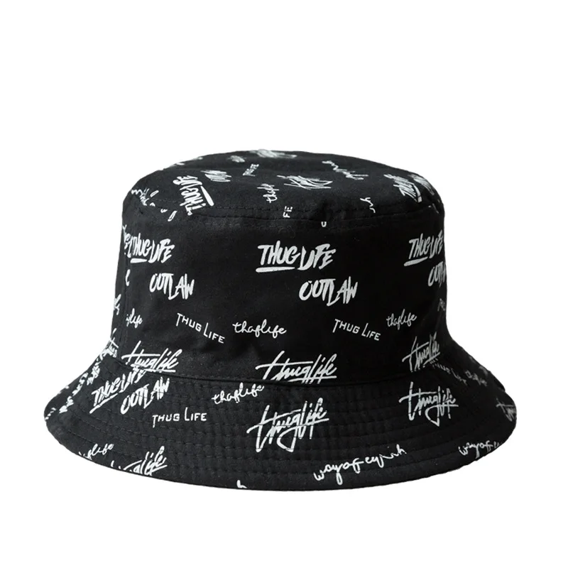 

Printed hip-hop graffiti letters fisherman hat female summer double-sided wear basin hat hip-hop couple sun hat male tide