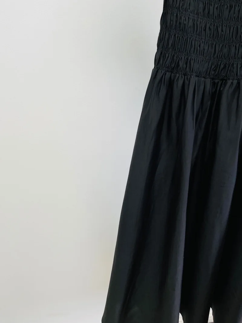 

2021 New Women Pleated Long Dresses Ruffles Trim Midi Dress Slash Neck Black Flying Sleeve Slim Waist Elegant Ladies Dress