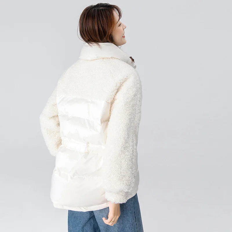 Fitaylor Женская куртка на 90% белом утином пуху свободная толстая с поясом теплая