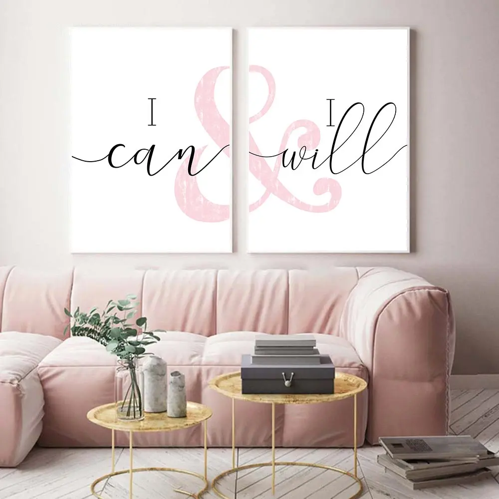 

Modern Quotes Wall Art Poster and Prints Motivational Word Canvas Painting Pink Hyphen Picture Minimalist Living Room Home Decor