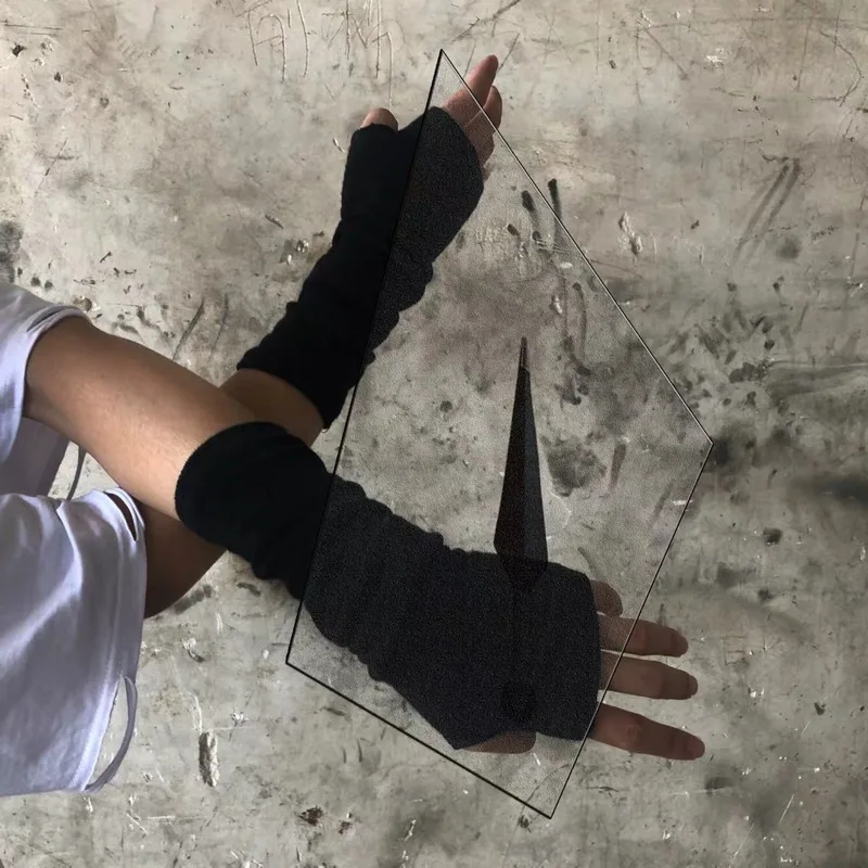 

YUNFAN girl soft glove Harajuku half-finger fingerless sleeves men women spring summer long knitted striped fake sleeves gloves