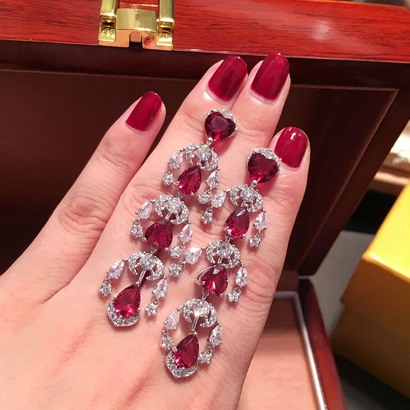 Винтажные традиционные модные длинные серьги капельки с зеленым кубическим