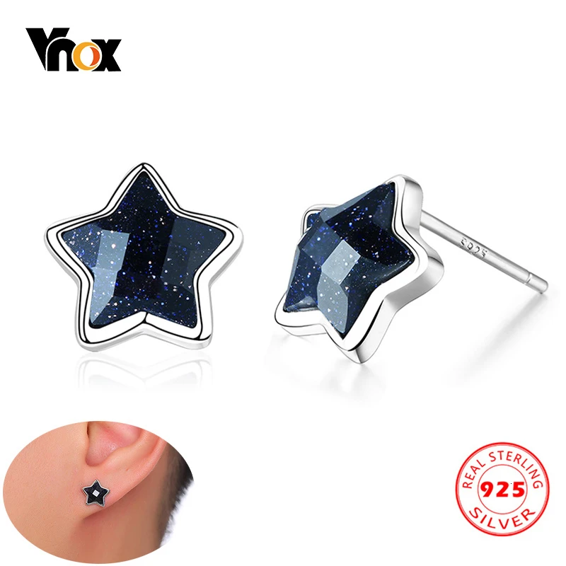 Vnox мужские серьги гвоздики с синим камнем &quotЗвёзды&quot для женщин из