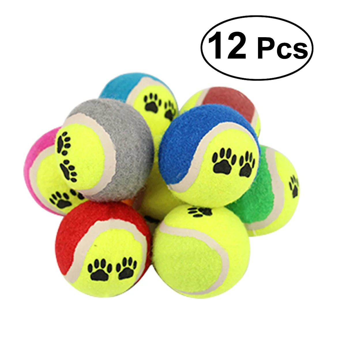 

12PCS Pet Dog Chew Toys Tennis Balls Funny Pet Cat Kitten Balls