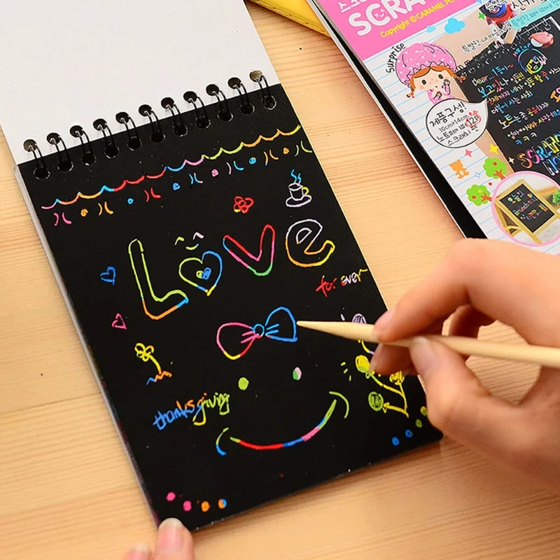 

Scratch Note Black Cardboard Creative DIY Draw Sketch Notes for Kid Toy Notebook