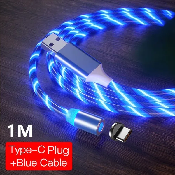 For Type-C Blue 1M ACCEZZ Магнитный USB кабель светодиодный кабель быстрой зарядки для iPhone X 7 8 Plus 11 XS MAX samsung магнит Android мобильный телефон шнур провода - Цвет: For Type-C Blue 1M