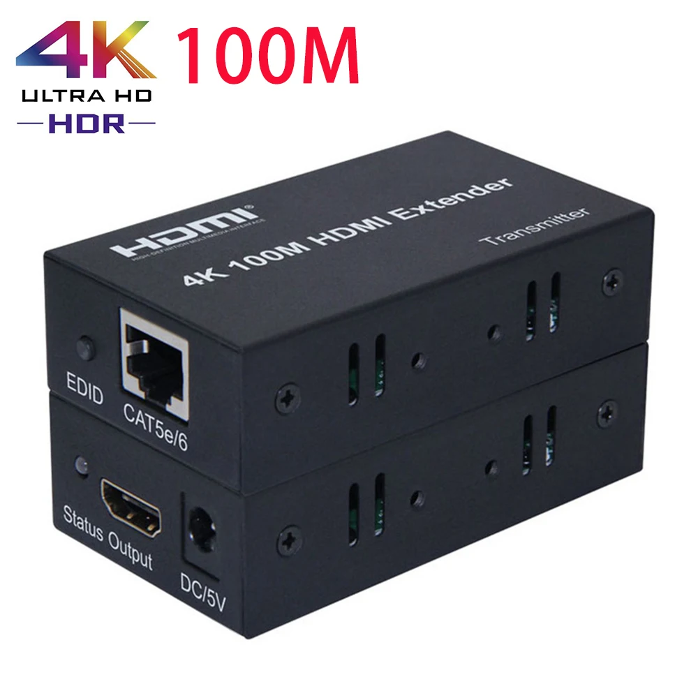 

HD 4K 100M HDMI Extender Repeater Extension Cord Converter Over CAT 5e 6 6a Cat5e Cat6 UTP RJ45 LAN Network Card Ethernet Cable