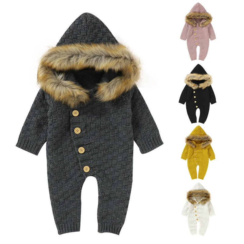 

Теплый Вязаный комбинезон с длинными рукавами в Корейском стиле, комбинезон для маленьких мальчиков и девочек, Вязаный комбинезон, одежда д...