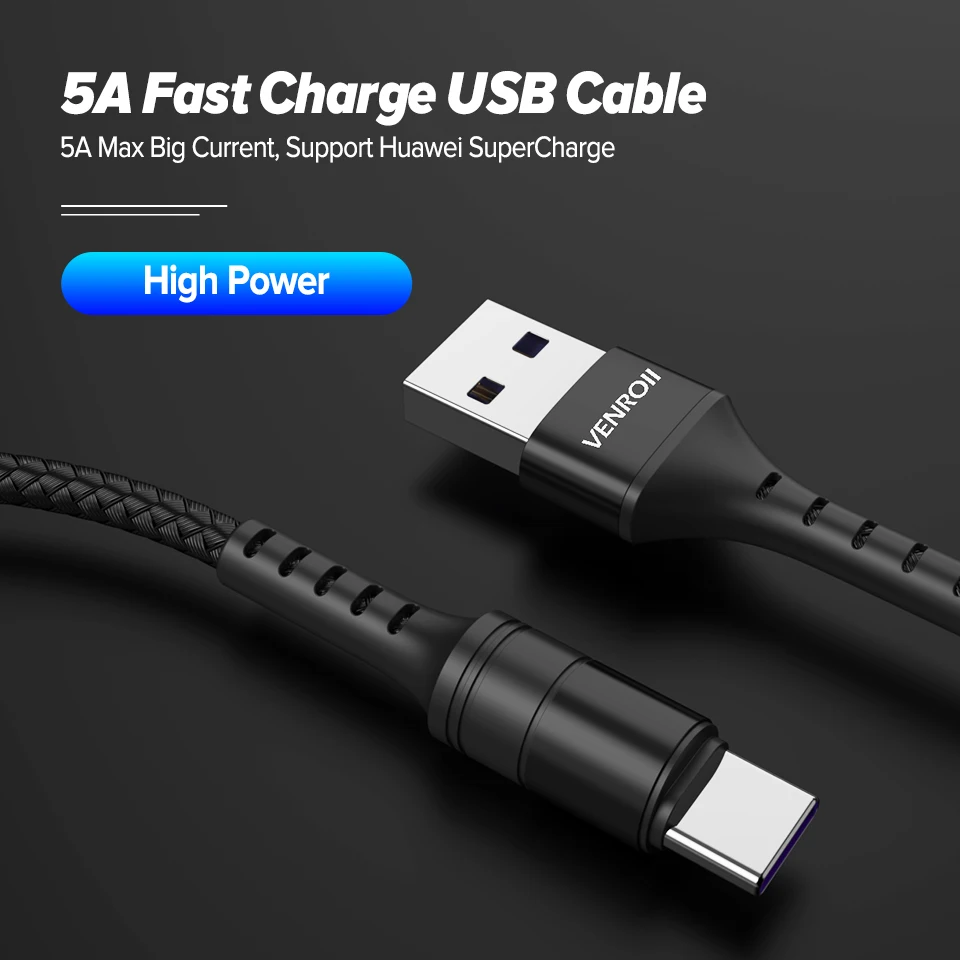 Кабель Venroii usb type C Quick Charge 3,0 4,0 USBC 5A Supercharge type-C для huawei P30 P20 mate 30 20 Pro Honor 10 V20 V10