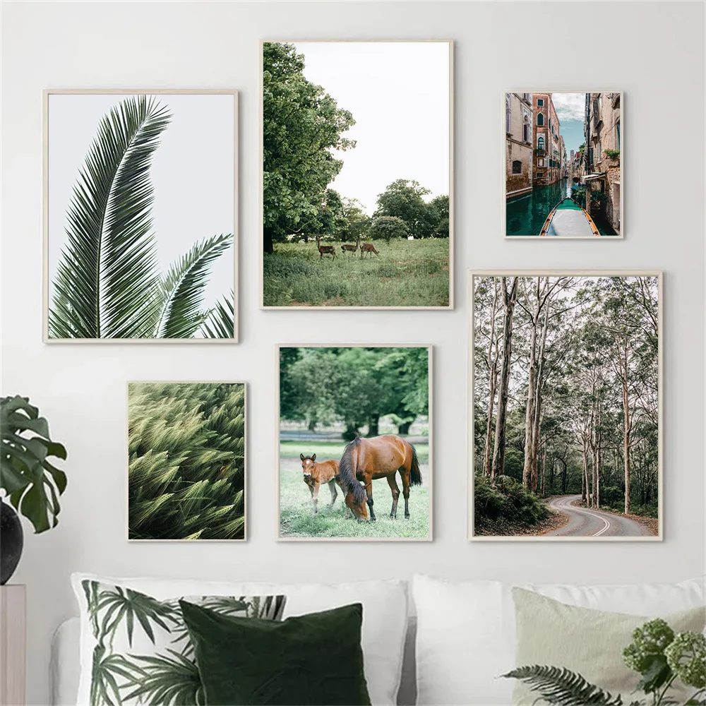 

Постер скандинавских оленей, лошадей, животных, зеленые листья, растения, Художественная печать, природный пейзаж, холст, живопись, современные картины, домашний декор