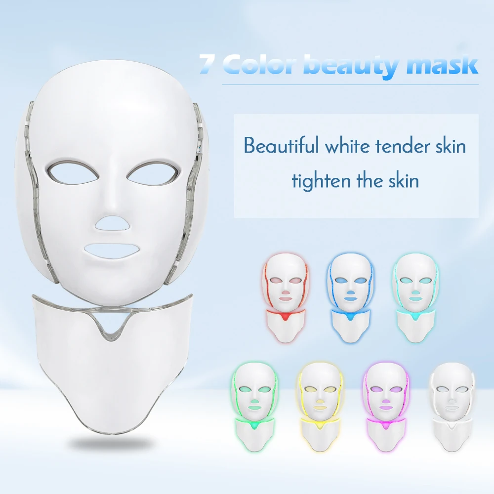 7 Colors Led Facial Mask with Neck Acne Anti Wrinkle Skin Rejuvenation Whitening Beauty Treatment Korean Photon Therapy Spa Home | Красота и