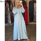 Марокканский кафтан, хиджаб, официальное платье, женские элегантные арабские мусульманские Вечерние платья с длинным рукавом, золотые кружева, трапециевидные небесно-голубые платья для выпускного вечера