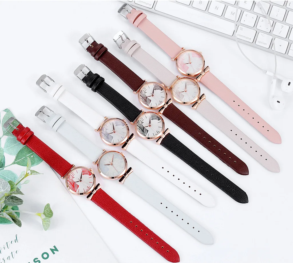 

Girl Student Leaf Print Casual Women's Watch Simple Belt All-Match Wrist Watch In Stock Fast Shipping