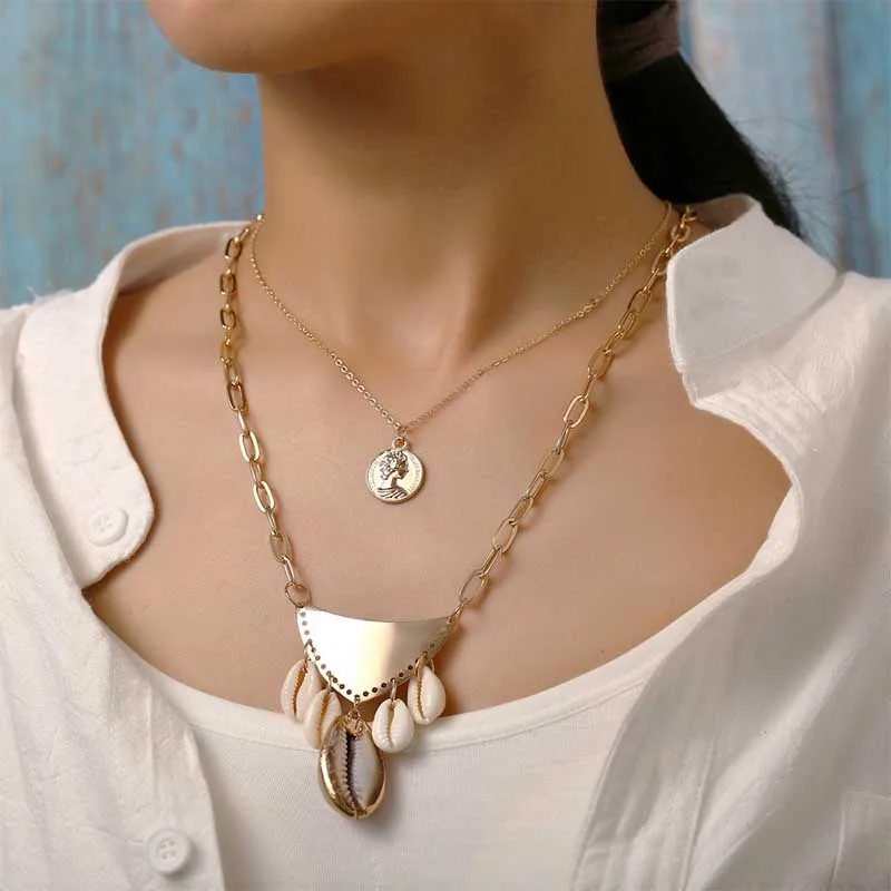 1 шт. Геометрическая многослойная цепочка в виде жемчужной ракушки богемная