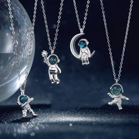yizizai spaceman pendant couple necklaces sci fi planet galaxy astronaut series necklace for women men silver color jewelry gift