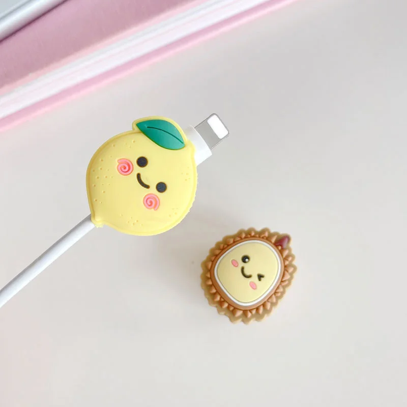 Мультяшный фруктовый протектор кабеля для iPhone Samsung милая зарядка через USB