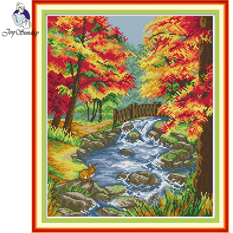 

Joy Sunday,creek,cross stitch embroidery,printing cloth embroidery,Scenery pattern cross stitch,Needlework counted cross-stitch