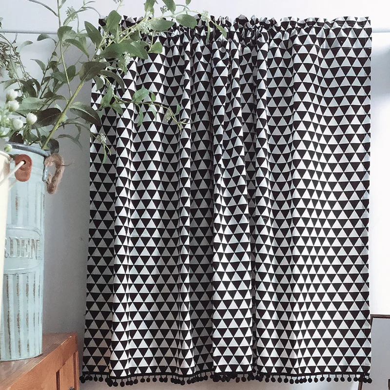 

Fyjafon Curtain 145*45/145*180 Window Curtain Cotton Linen Half Tube Curtain Black Short Curtains Kitchen Dustproof Curtain