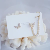 new 14k real gold korean pearl butterfly ear bone clip earrings bling delite zircon earring wedding bridal jewellery