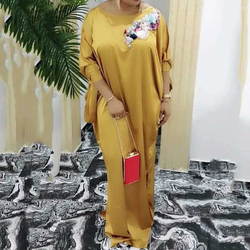 Винтажное атласное длинное платье большого размера в африканском стиле с