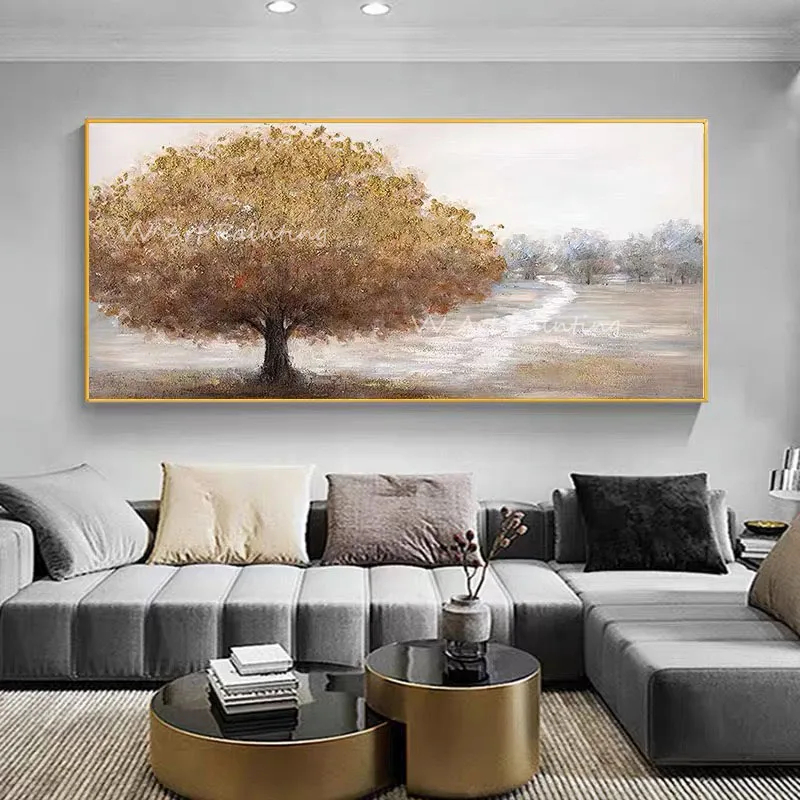 

Large Size Gold Tree Nordic Handpainted Oil Painting On Canvas 100% Handpainted Wall Artwork Gift Home Decoration No Frame