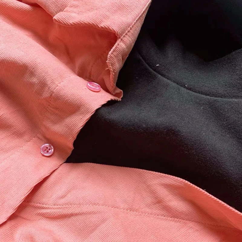 Женское вельветовое платье-рубашка без бретелек KYMAKUTU розовое Повседневное