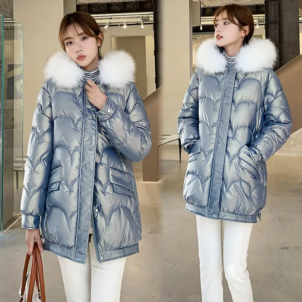 PinkyIsBlack 2021 New Winter Women's Coat Fur Hooded Female Warm Cotton Padded Jacket Winter Ladies Parkas Long Women Clothing