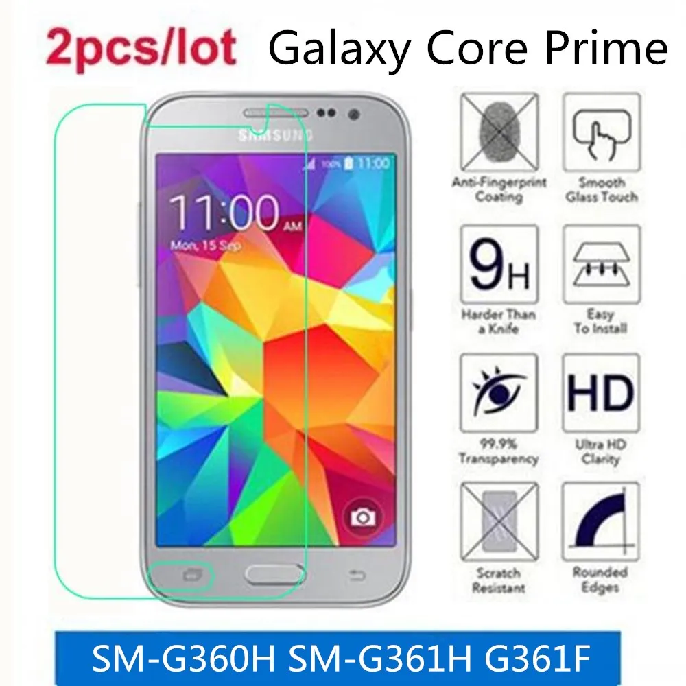 Закаленное стекло 9H 2.5D Премиум Защитная пленка для Samsung Galaxy Core Prime 2 шт./лот экрана